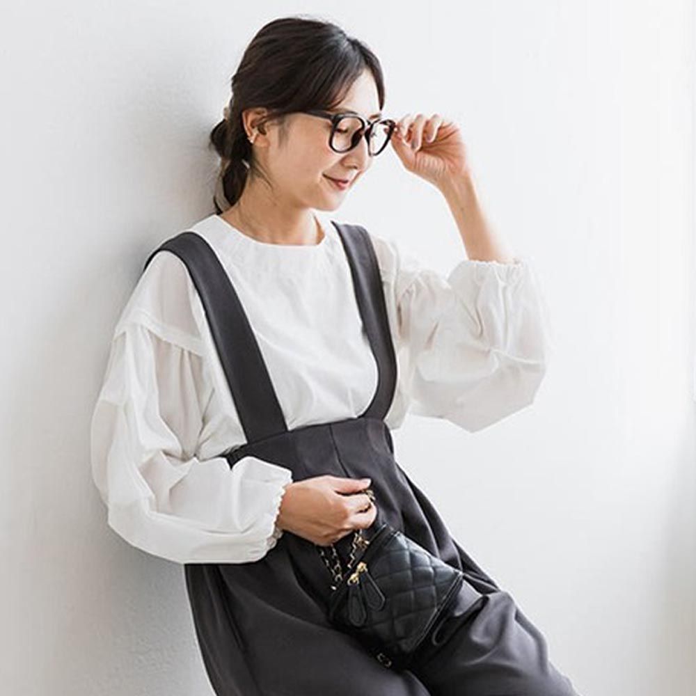 日本 ihuu - 小巧思層次設計薄長袖上衣-杏白