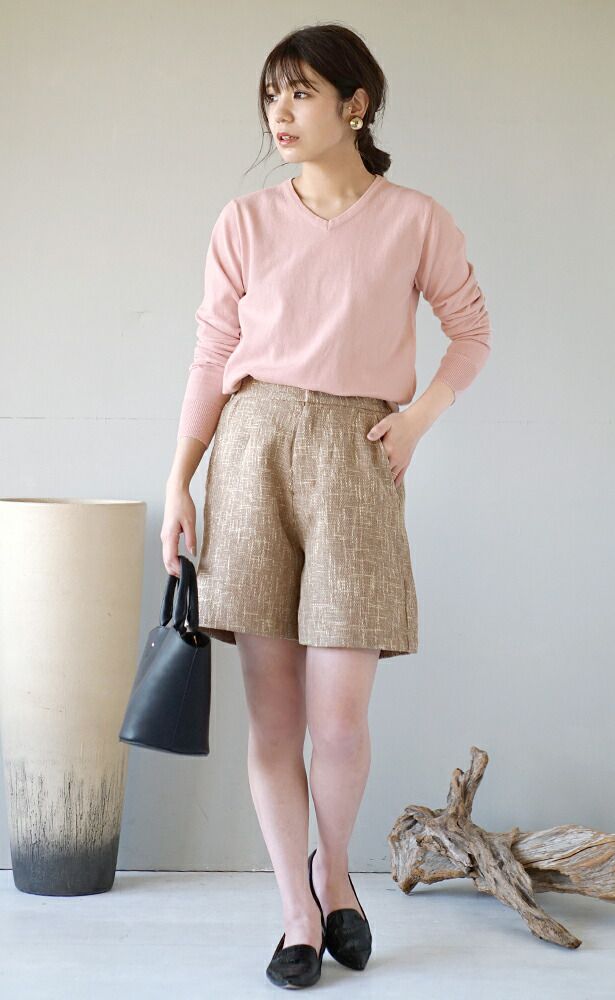 日本 zootie - 100%棉 輕盈柔軟薄針織上衣-V領-米白