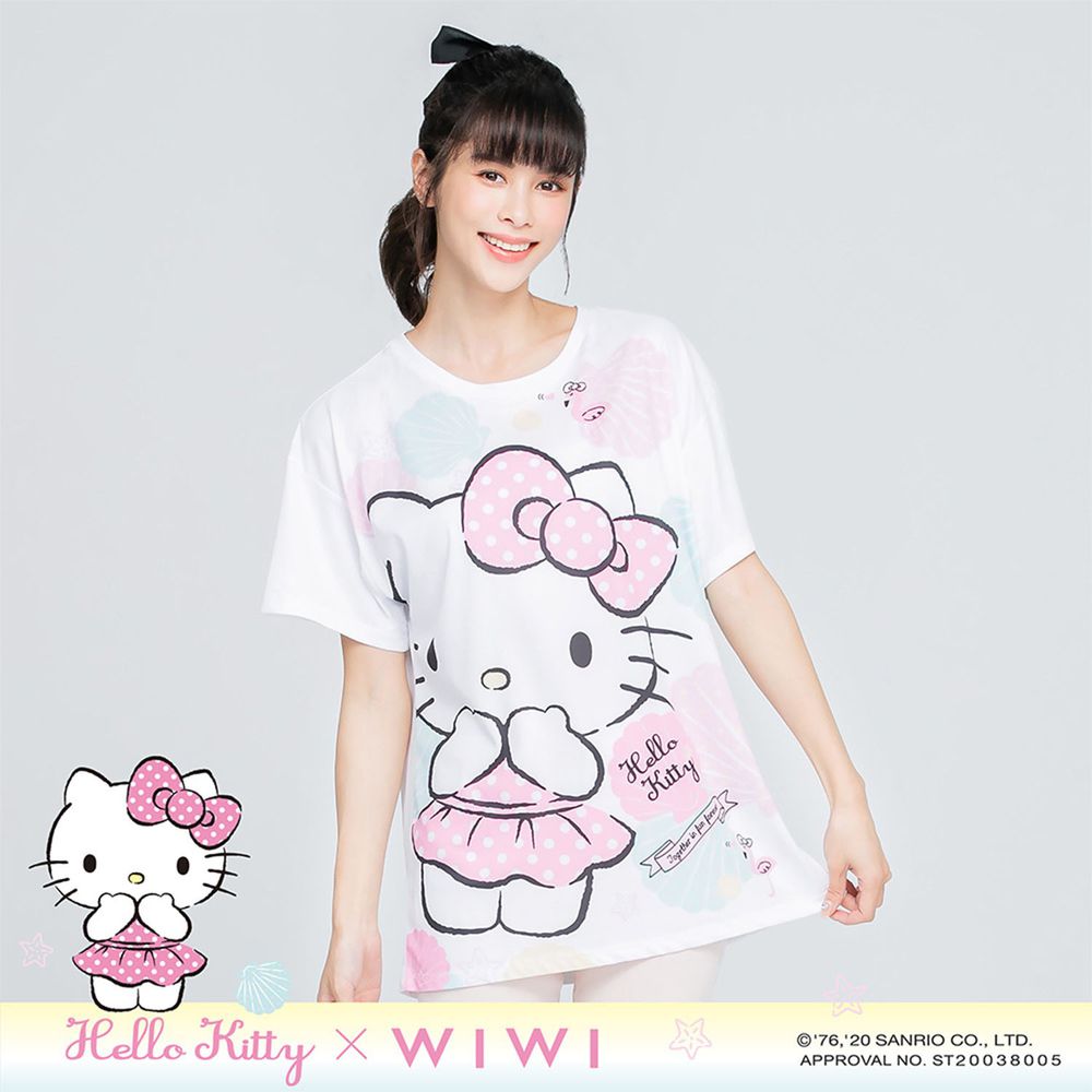 WIWI - 寬版-貝殼Hello Kitty防曬排汗涼感衣-女-純淨白