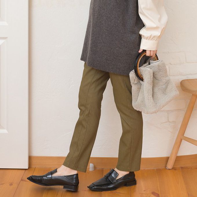 日本 OMNES - 美腳彈性內刷毛錐形長褲(後腰鬆緊)-芥末黃