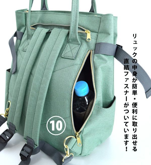 日本 zootie - anello 10口袋多夾層可手提後背包/媽媽包-軍綠