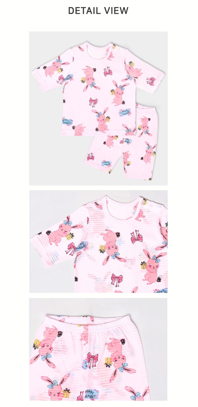 韓國 Mellisse - 韓製輕薄透氣7分袖家居服(無螢光棉)-粉紅兔子