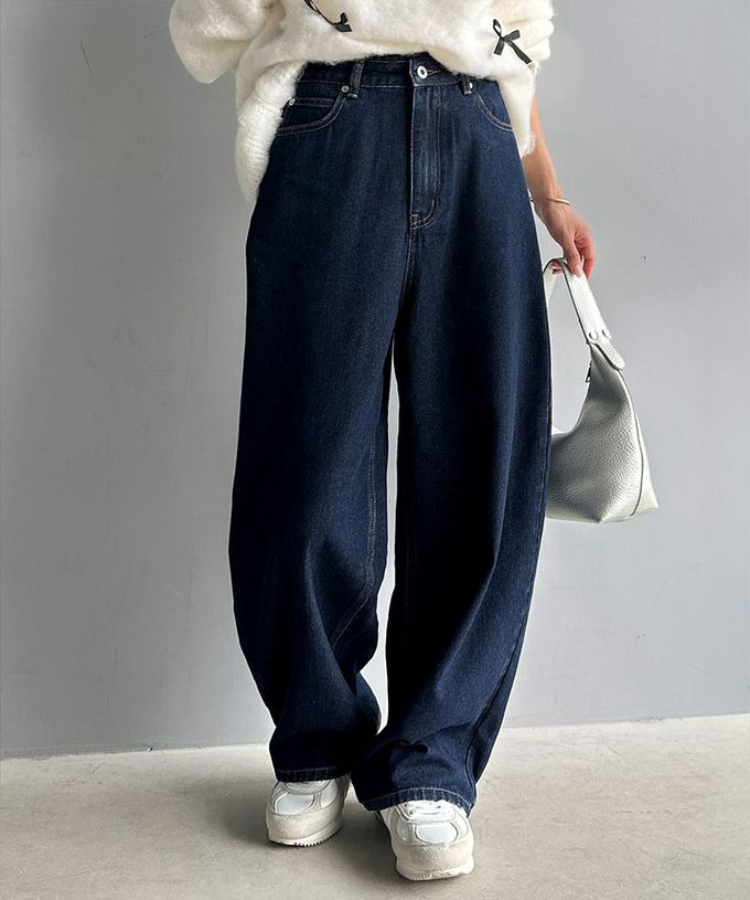 日本 Classical Elf - 俐落百搭刷色感彎月弧型丹寧褲-黑