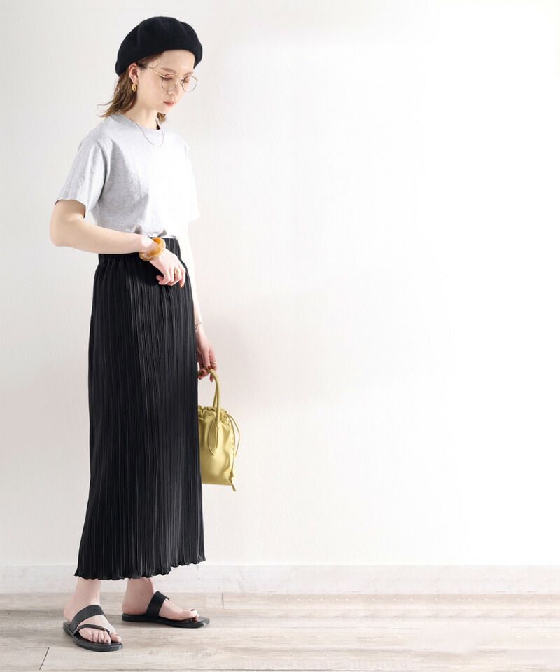 日本 Classical Elf - 經典楊柳百摺直筒裙-米杏