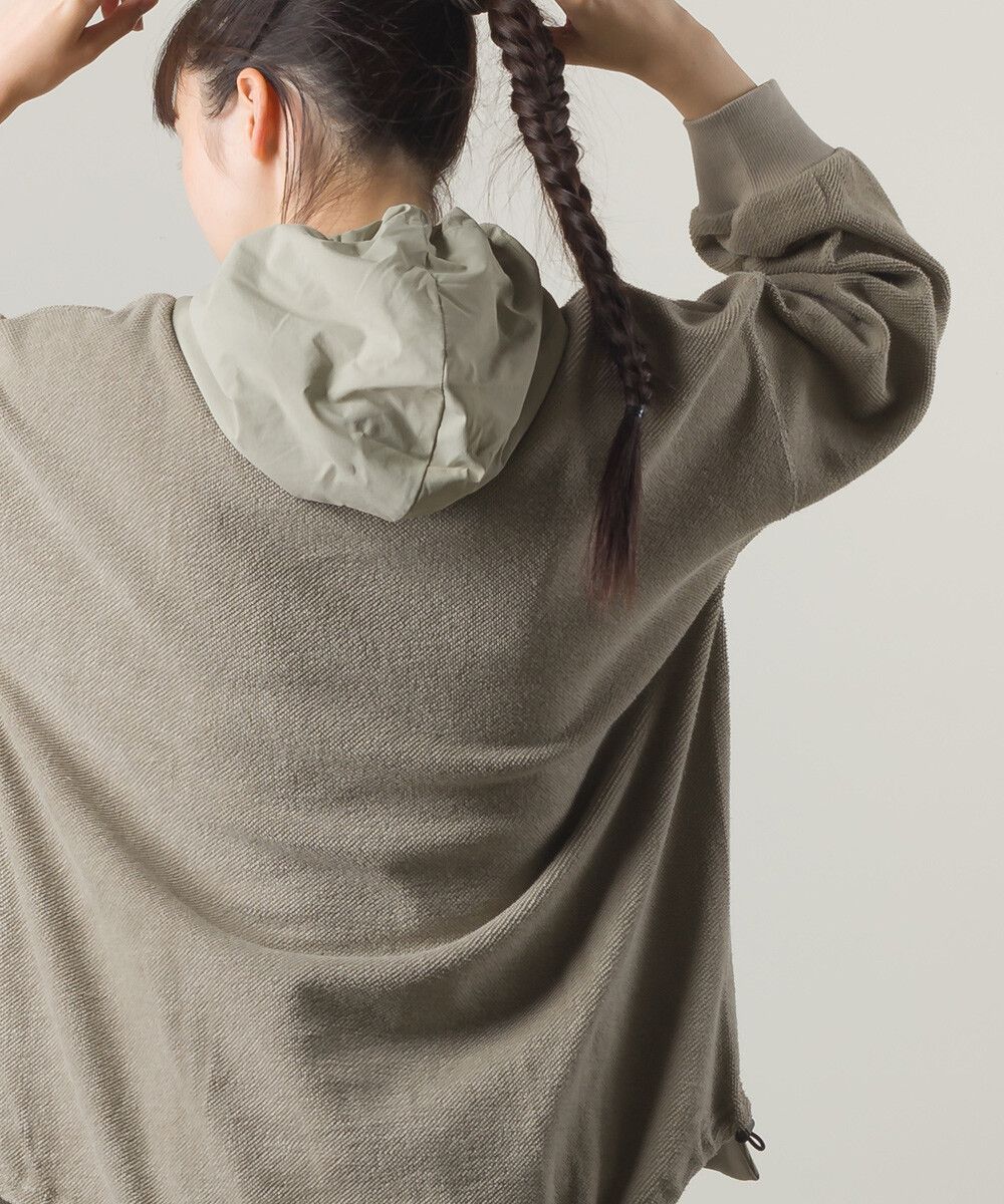 日本女裝代購 - 純棉 裏毛異材質拼接口袋連帽T-黑 (Free size)