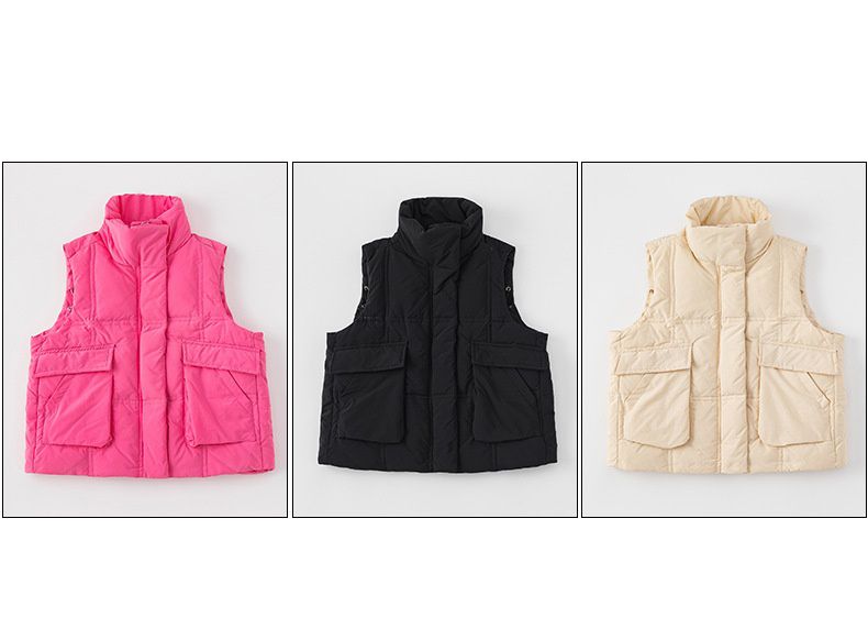 90%白鴨絨羽絨背心-大口袋-玫紅