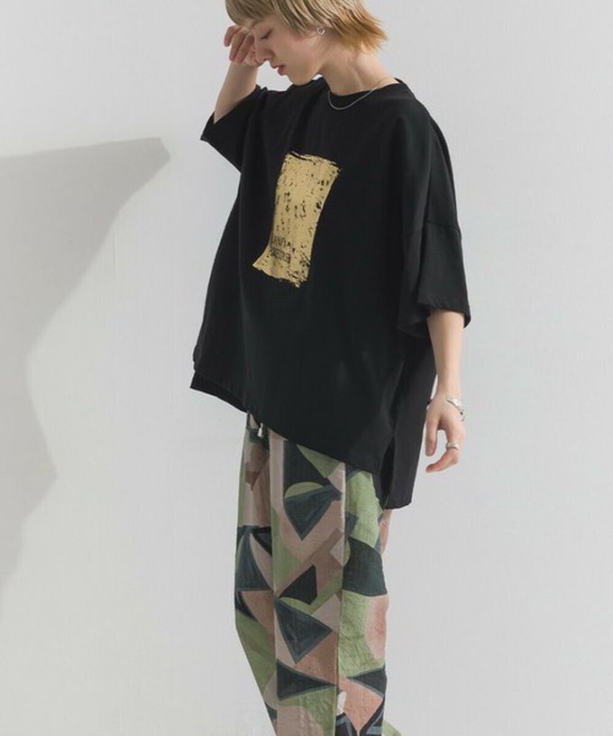 日本 le colis - 接觸冷感 金銀箔方塊印花T恤-白