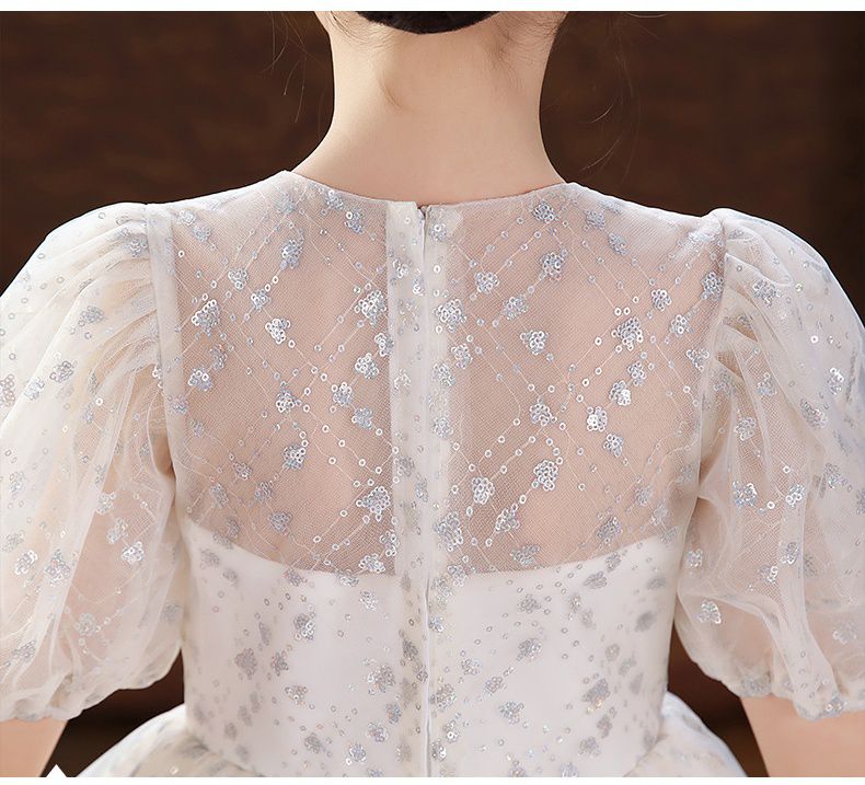 公主風亮片刺繡短袖禮服-短裙款-白色