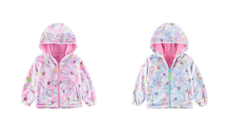 薄絨連帽衝鋒外套-迷彩兔兔-紫色