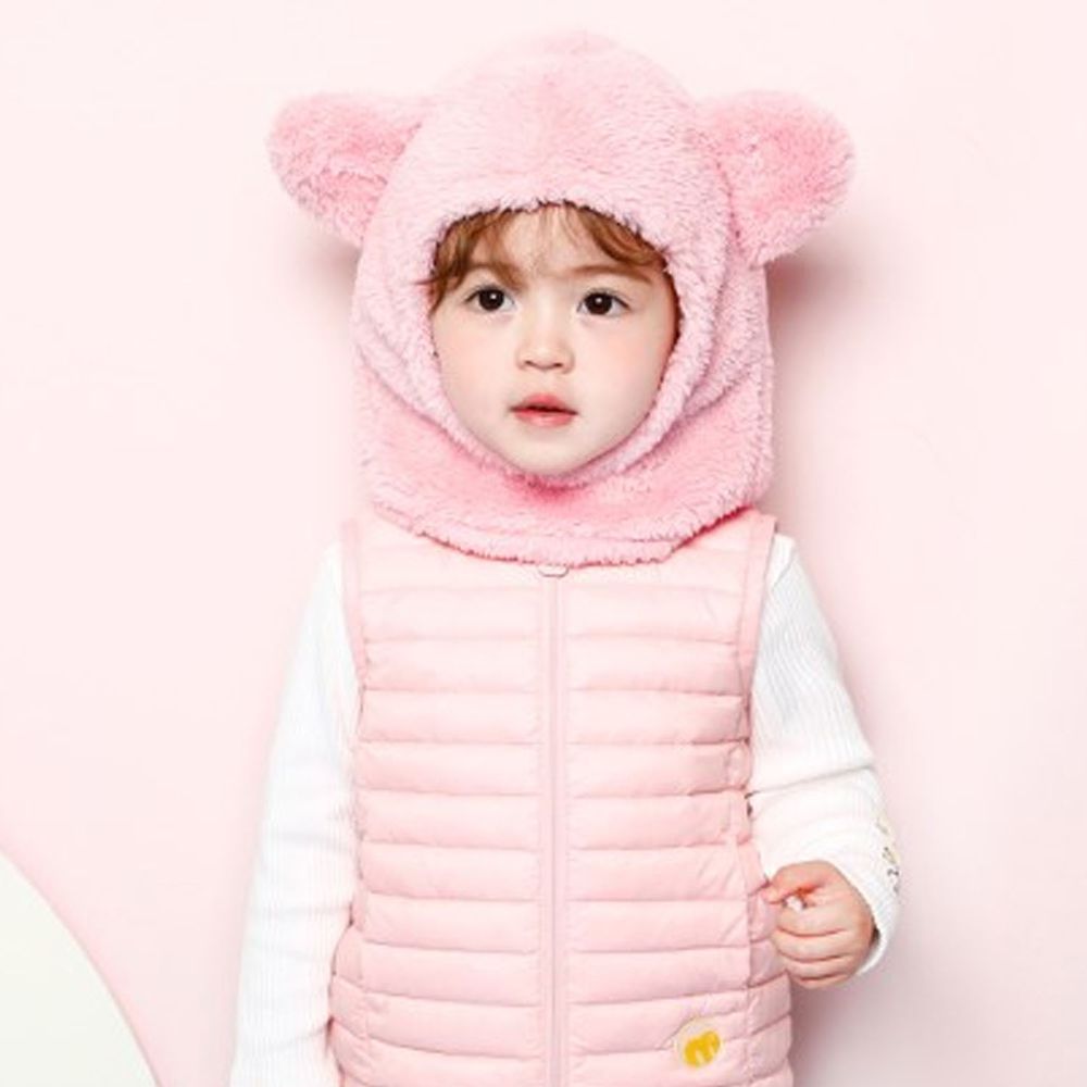 韓國 milk mile - 小熊造型絨毛套頭圍脖帽-粉紅
