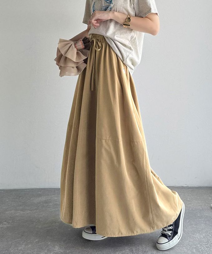 日本 Classical Elf - Java 桃皮磨毛感繭型蓬盈長裙(有口袋)-卡其