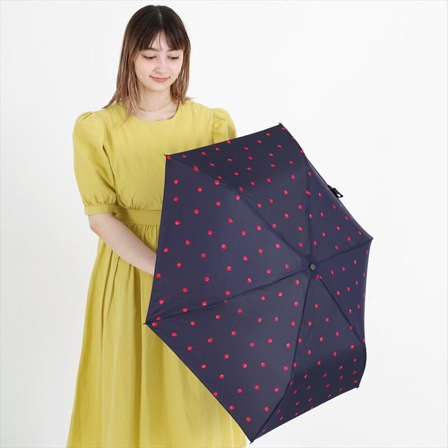 日本 nifty colors - 抗UV輕量 晴雨兩用折疊傘-甜美蘋果-深藍 (直徑88cm/160g)