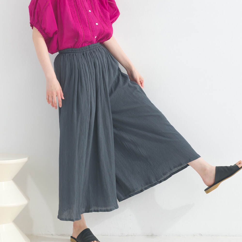 100%印度棉 輕盈飄逸寬褲-炭灰