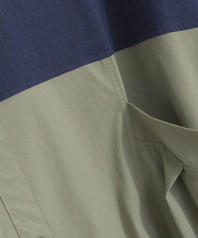 日本 Lupilien - 異素材撞色學院風俐落短袖洋裝-海軍藍