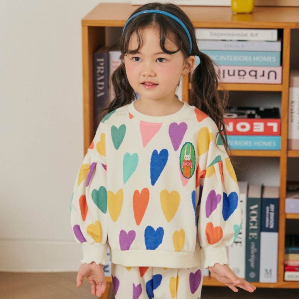 繽紛愛心長袖上衣-象牙白