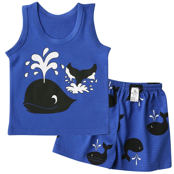 正韓 Puco - 超優質嬰幼兒/兒童無袖100% 有機棉家居服/睡衣-鯨魚噴水