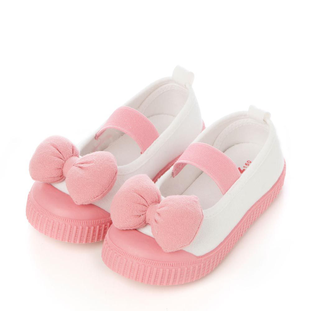 韓國 OZKIZ - 立體蝴蝶結裝飾幼稚園室內鞋-粉X白
