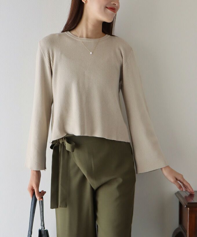 日本 BLUE EAST - 後交叉設計羅紋長袖上衣-咖啡棕