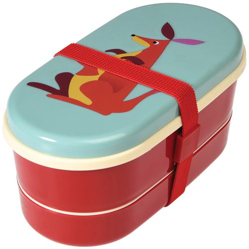 英國 Rex London - 圓形三層午餐盒/便當盒/野餐盒(附2入餐具)-紅袋鼠