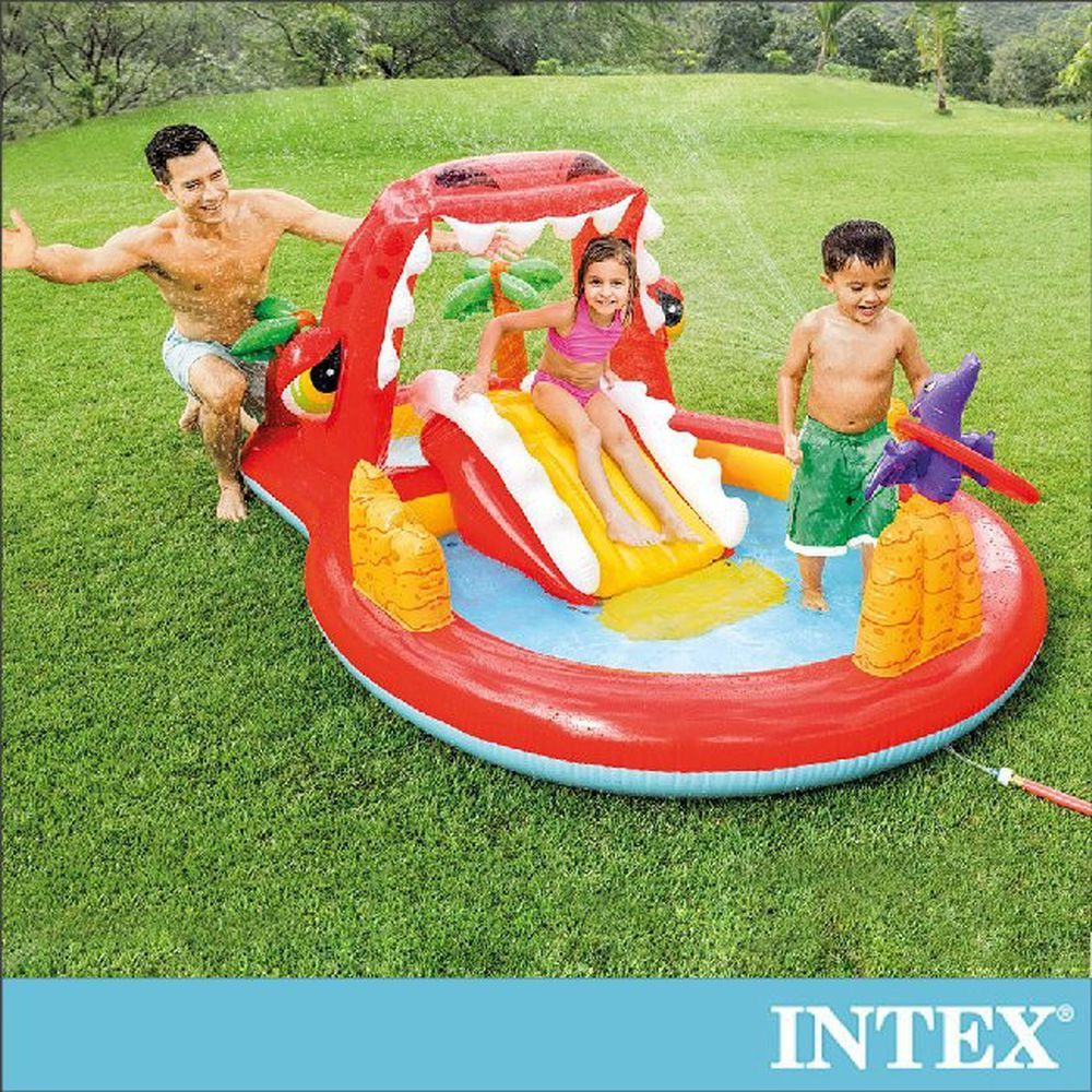 INTEX - 快樂恐龍嘴噴水戲水/游泳池259x165x107cm(169L)3歲+