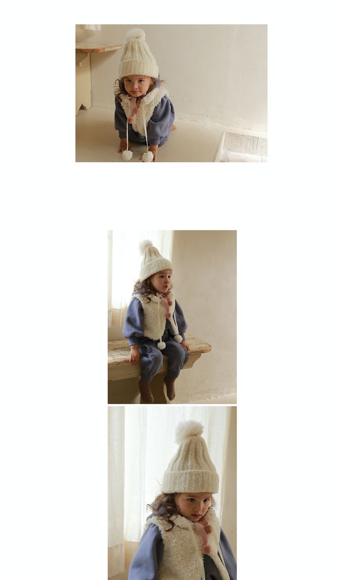 韓國 Puellaflo - 毛球可拆針織毛帽-米