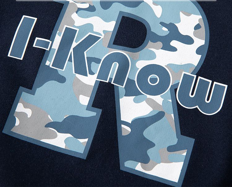 純棉圓領長袖上衣/大學T-迷彩R-霧藍色