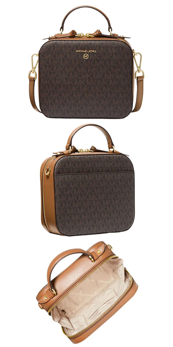 MICHAEL KORS - 滿版LOGO相機斜背包 (咖啡)