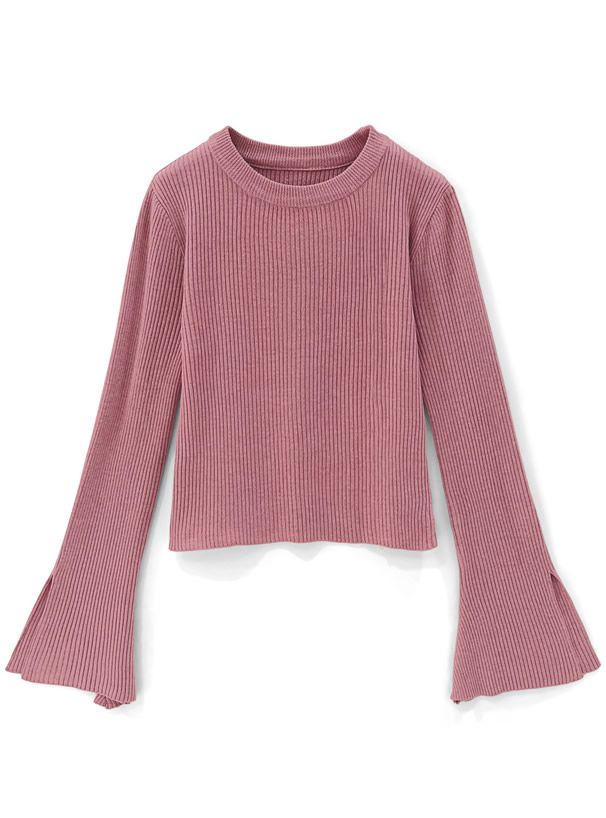 日本 GRL - 時尚開衩袖羅紋長袖上衣-天使白