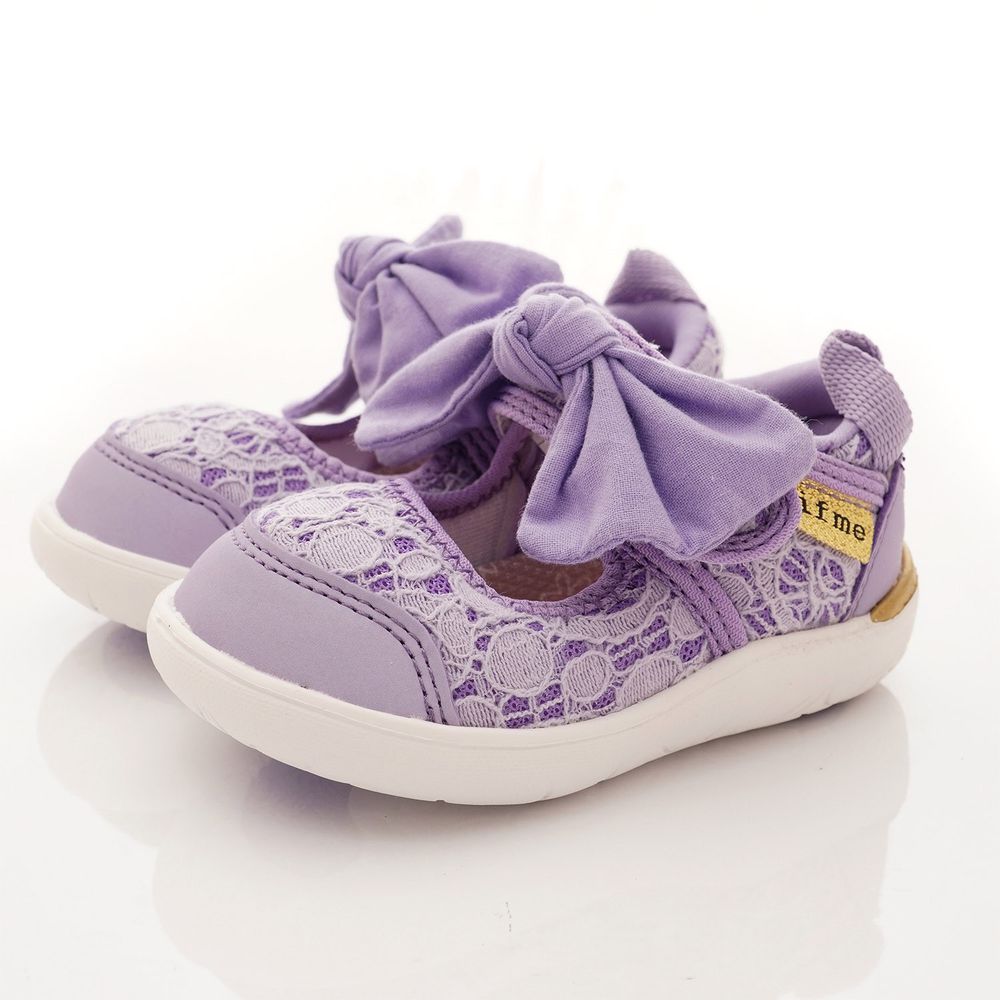 日本IFME - 機能童鞋-蕾絲蝴蝶結娃娃鞋(學步段)-紫