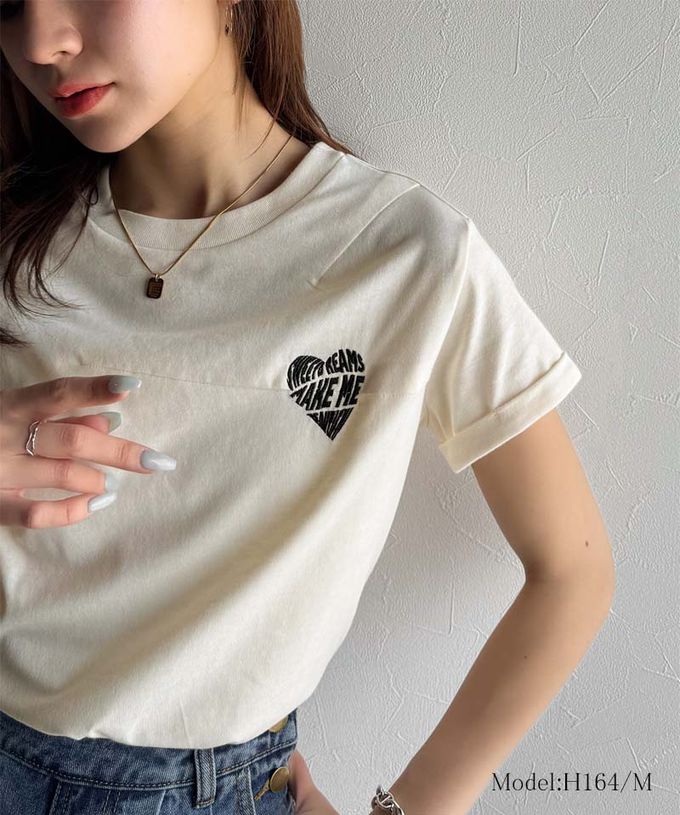 日本 Classical Elf - 經典胸前愛心刺繡短袖上衣-紅愛心-白