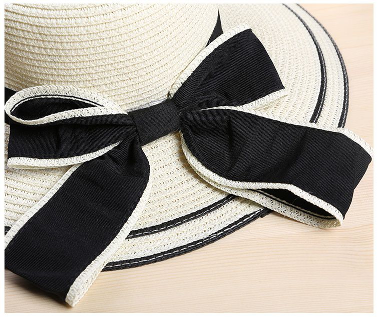 成人大帽沿撞色遮陽草帽-奶白 (55-58cm)