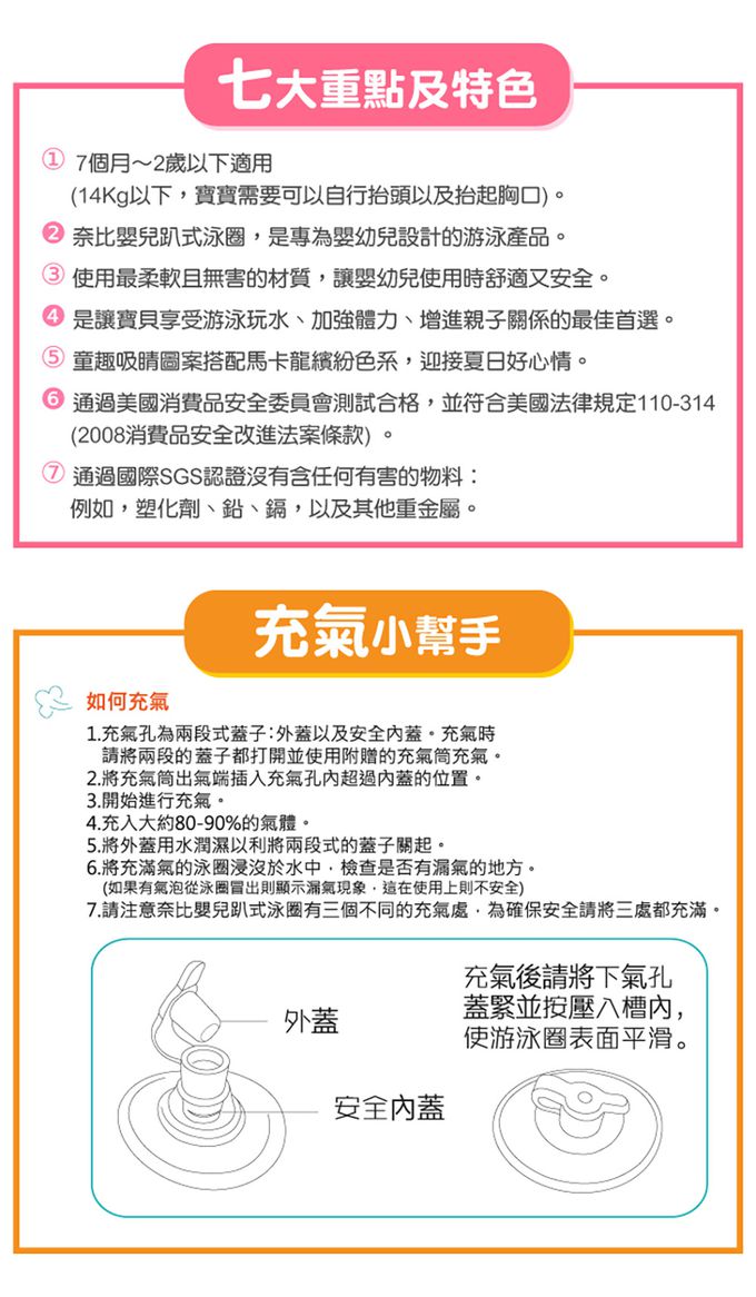 韓國奈比 - 嬰兒趴式泳圈-星星款-淺綠色