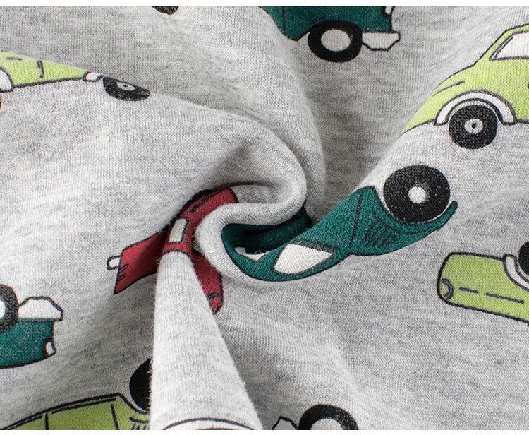 加絨棉質圓領長袖上衣/大學T-滿滿車車-灰色