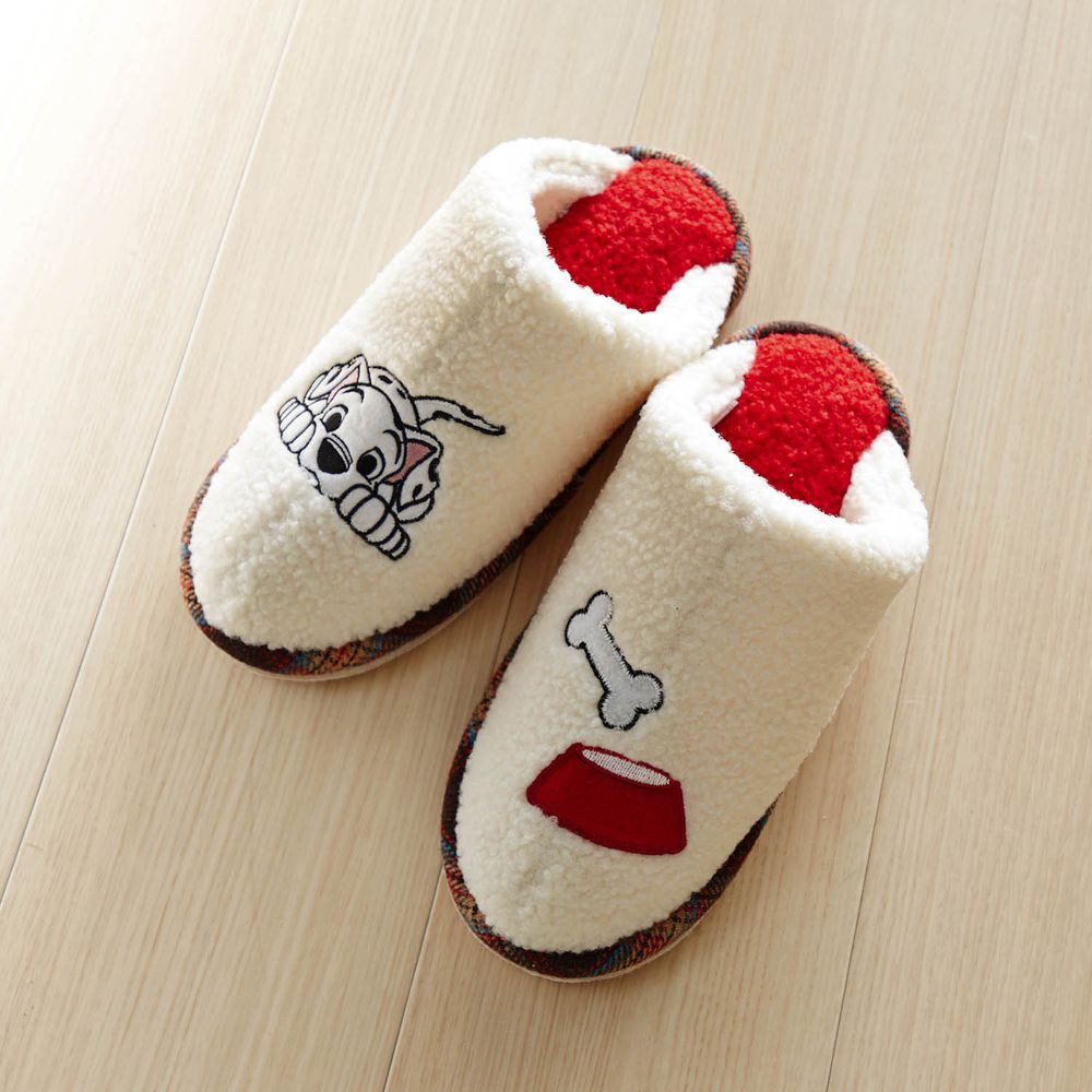 日本千趣會 - 迪士尼毛絨包覆型室內拖鞋-101忠狗-白紅