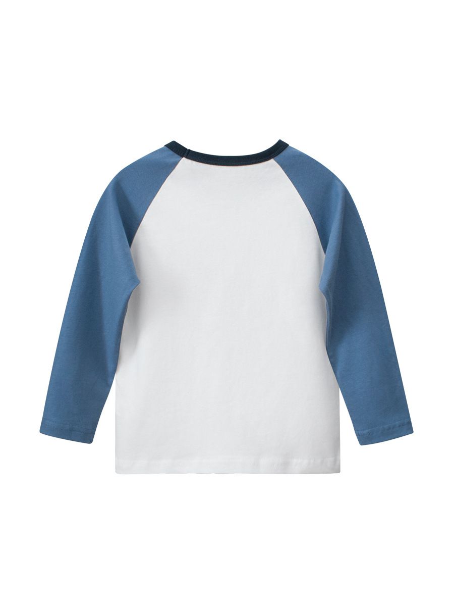 純棉圓領薄長袖上衣-毛茸妖怪-海軍藍+米白