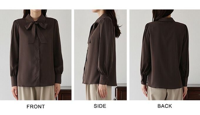 日本 BLUE EAST - 大人氣！優雅扭結雪紡長袖襯衫-花卉-黑