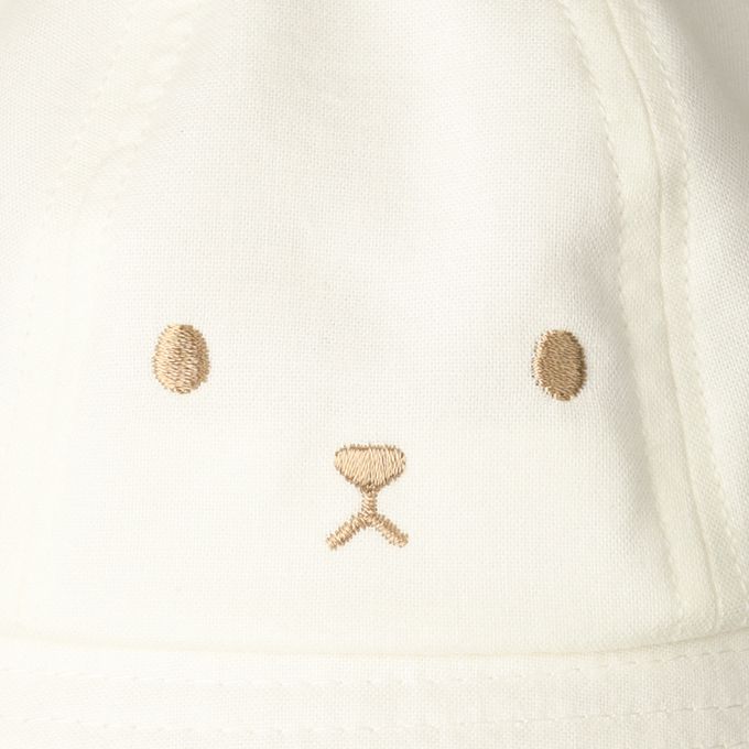 akachan honpo - 反折帽-熊耳 格紋-米白色