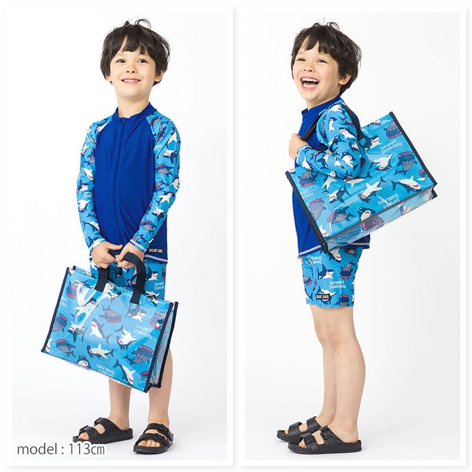 日本 ZOOLAND - 防水PVC手提袋/游泳包-兇猛鯊魚-黑色 (25x34cm)