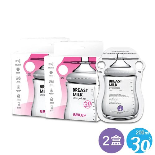韓國 BAILEY 貝睿 - 感溫母乳儲存袋-指孔型30入 2盒-200ml 共60入