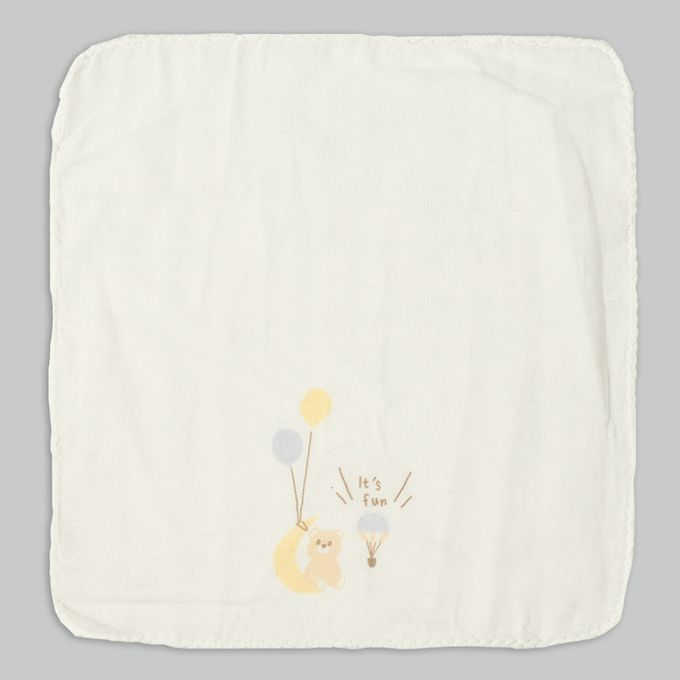 akachan honpo - 棉紗手帕10入組-週年紀念小熊-米白色 (22×22cm)