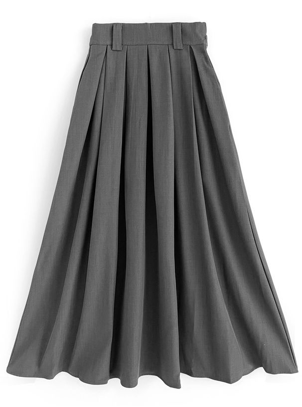 日本 GRL - 修身美型百摺長裙(附腰帶)-深灰 (M)