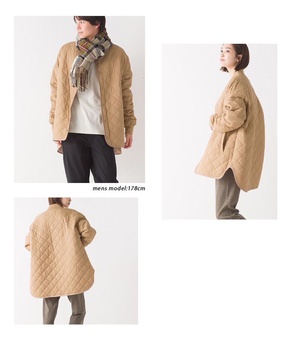 日本 OMNES - 菱紋衍縫鋪棉外套(媽媽款)-軍綠