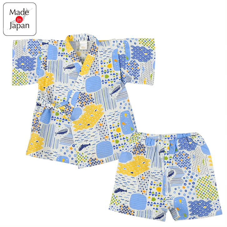 akachan honpo - 兩件式甚平-海-米白色