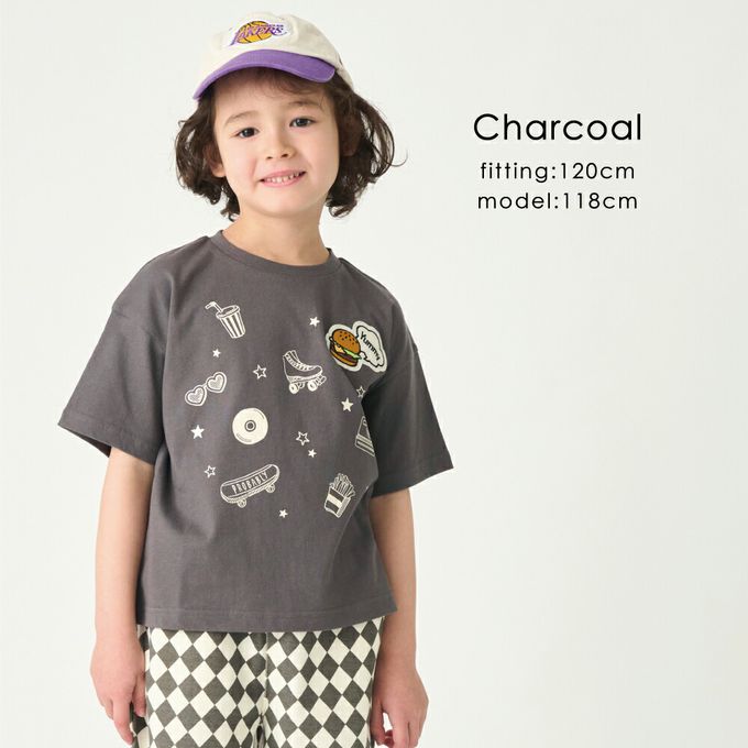 日本 evercloset - 100%棉 漢堡貼布短袖上衣-淺綠