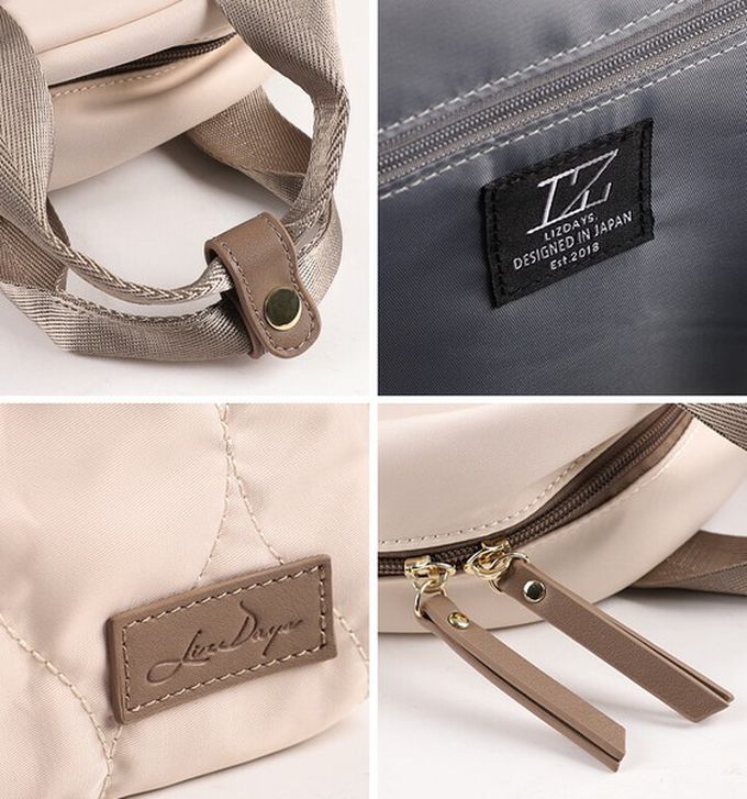 日本 LIZDAYS - 6口袋輕量絎縫時尚小巧後背包-綠x黑