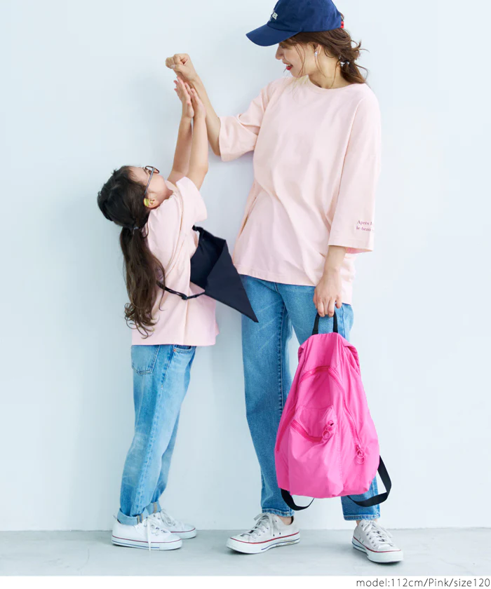 日本 COCA - 圓領純棉透氣字母短T-孩子-淺粉