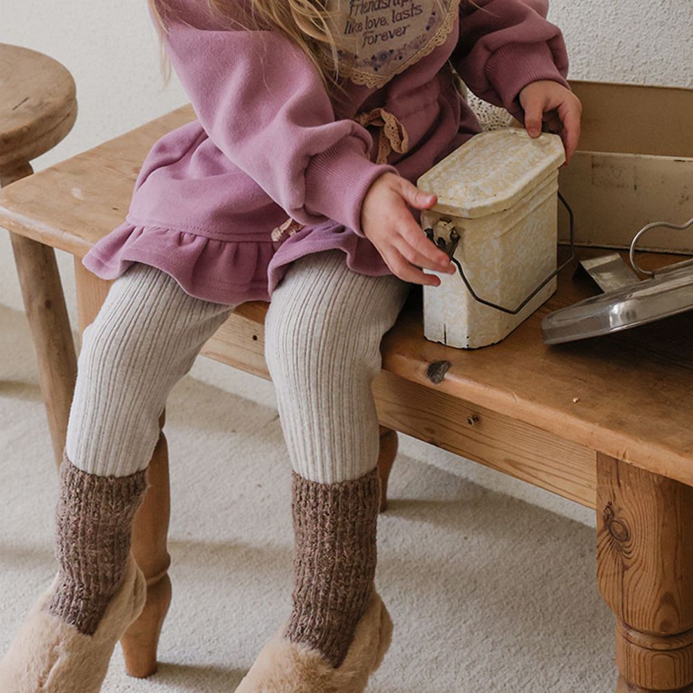 Puellaflo 鬆緊腰微厚羅紋彈性內搭褲-燕麥米