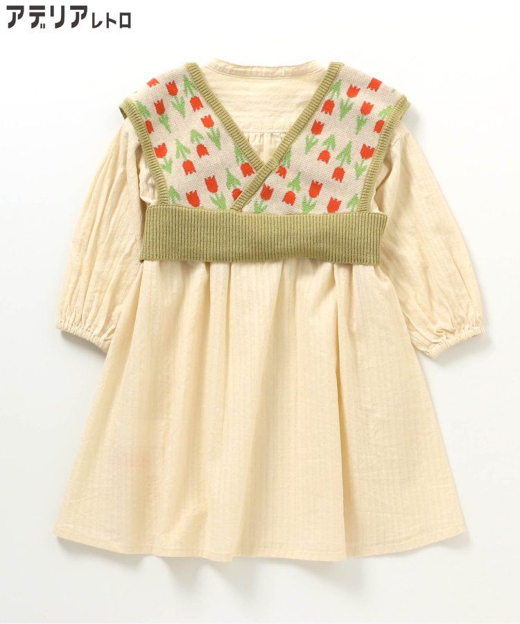 日本 BREEZE - 聯名款 昭和風針織背心x長袖洋裝-優雅鬱金香-黃綠