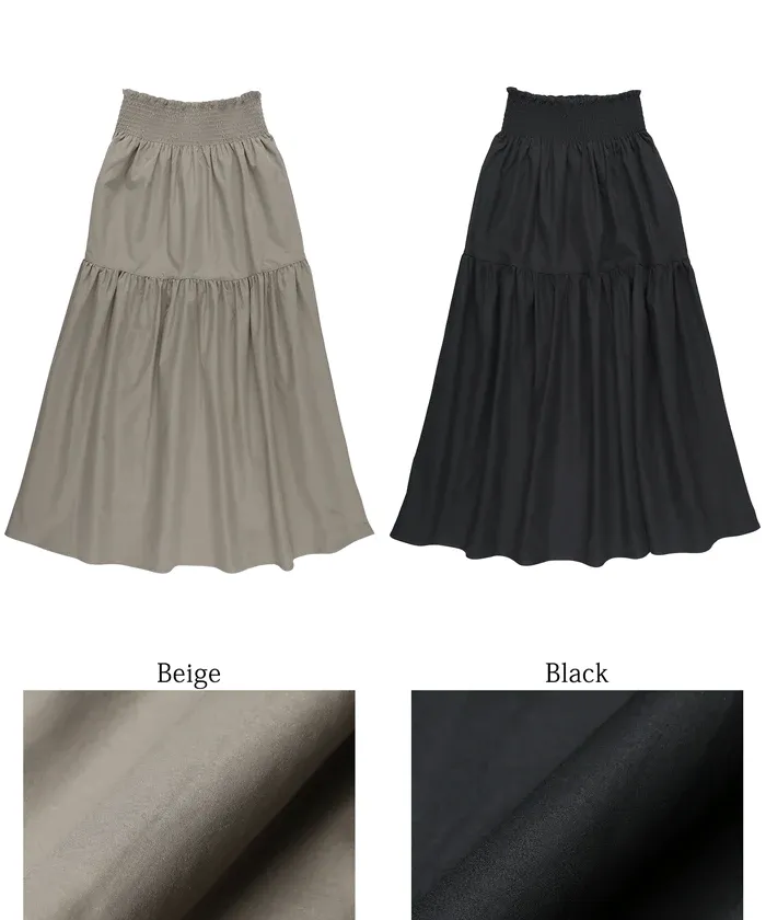 日本 COCA - 皺褶分層顯瘦長裙-黑