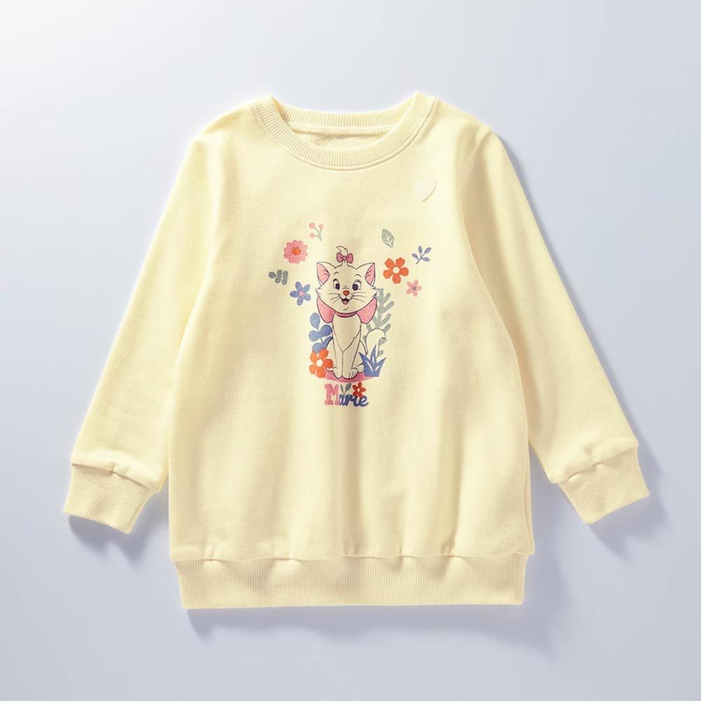 日本千趣會 - 迪士尼裏毛長袖上衣-瑪麗貓與花-奶油黃